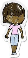 distressed sticker of a cartoon woman vector
