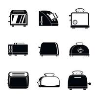 Toaster kitchen bread oven icons set, simple style vector