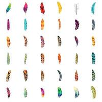 Feather icon set, flat style vector