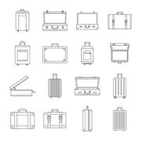 maleta, equipaje, iconos, conjunto, contorno, estilo vector