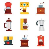 Coffee maker pot espresso icons set, flat style vector