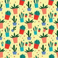 Cactus pot pattern, flat style vector