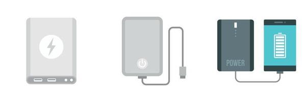 Power bank icon set, flat style vector