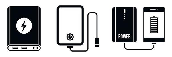 Charger power bank icon set, simple style vector