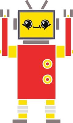flat color retro cartoon robot