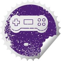 distressed circular peeling sticker symbol game controller vector