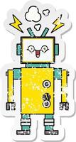 pegatina angustiada de un lindo robot feliz de dibujos animados vector