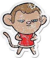 distressed sticker of a cartoon monkey vector