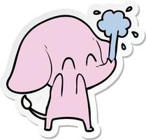 pegatina de un lindo elefante de dibujos animados arrojando agua vector