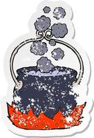 retro distressed sticker of a cartoon witchs cauldron vector