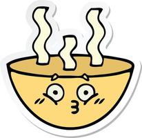 sticker of a cute cartoon bowl of hot soup vector