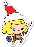 christmas sticker cartoon of kawaii boy vector