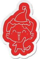 happy little dog cartoon  sticker of a wearing santa hat vector