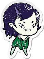 distressed sticker of a cartoon friendly vampire girl vector