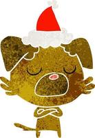 retro cartoon of a dog wearing santa hat vector