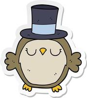 sticker of a cartoon owl wearing top hat vector