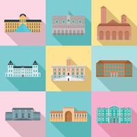 Museum Day Italy palace icons set, flat style vector