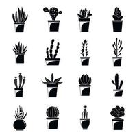 Succulent and cactus icons set, simple style vector