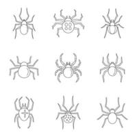 conjunto de iconos de oruga de insecto araña, estilo de esquema vector