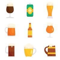 Beer bottles glass icons set, flat style vector