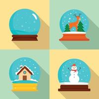 Snow globe ball christmas icons set, flat style vector