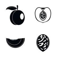 Peach tree slices fruit icons set, simple style vector