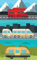 Motorhome trailer banner concept set, flat style vector