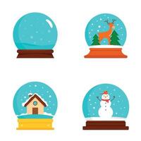 Snow globe ball christmas icons set, flat style vector