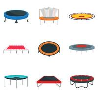 Trampoline jumping park joy icons set, flat style vector