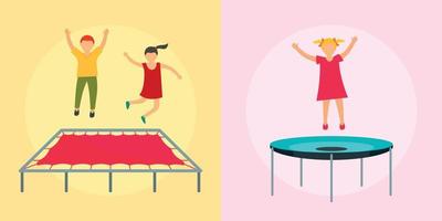 Trampoline jumping banner concept set, flat style vector