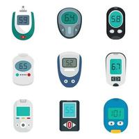 Glucose meter sugar test icons set, flat style vector