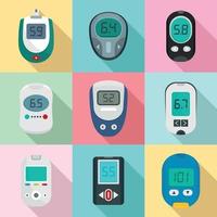 Glucose meter sugar test icons set, flat style vector