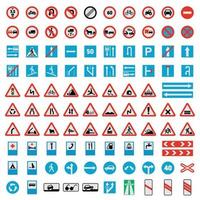 Conjunto de iconos de colección de señales de tráfico, estilo plano