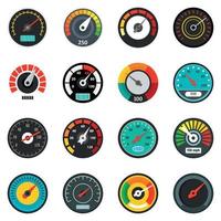 Speedometer level indicator icons set, flat style vector