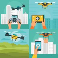 Drone quadcopter banner concept set, flat style vector