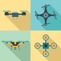 Drone camera quadcopter icons set, flat style vector