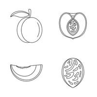 Peach tree slices fruit icons set, outline style vector