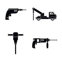 Drilling machine electric icons set, simple style vector