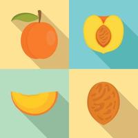 Peach tree slices fruit half icons set, flat style vector