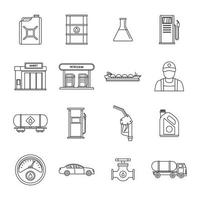 Petrol station gas fuel icons set, outline style vector