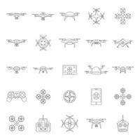 Drone camera quadcopter icons set, outline style vector