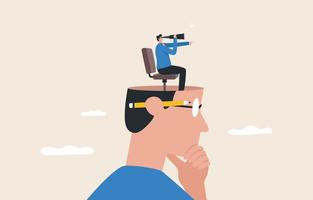 Looking forward to the future is a strategic vision from leadership. looking for business opportunities or career growth. businessman with binoculars on large head. vector