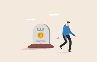 Crypto or bitcoin is dead concept. Cryptocurrency Crisis. The collapse of the stock market or bitcoin.  Businessman mourning the demise and death of bitcoin. vector