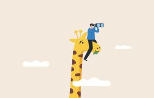 Unlimited opportunities. Look for new opportunities. Vision of a good leader. Find new inspirations with innovations or different ideas.  The leader also rode the giraffe's neck and used binoculars. vector