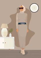 Flat Portrait Illustration of a Muslim Girl Wearing Knitwear Dress vector