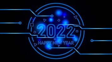 concept of happy new year 2022 design of blue neon light with connection lines, template for Seasonal Flyers and Greetings Card or calendar. Light Banner. Vector Illustration.