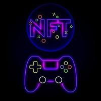 concept of NFT non-fungible game art of neon light glowing, digital art file technology for investment crypto coin. vector