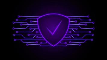 concept of cyber security for digital protection of neon light with line system, secure for virus, hacker, malware. vector