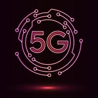 5G new wireless internet wifi connection of circle neon light glowing in dark, Global network high speed innovation connection data rate technology vector illustration.