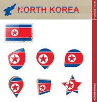 conjunto de banderas de corea del norte, conjunto de banderas vector